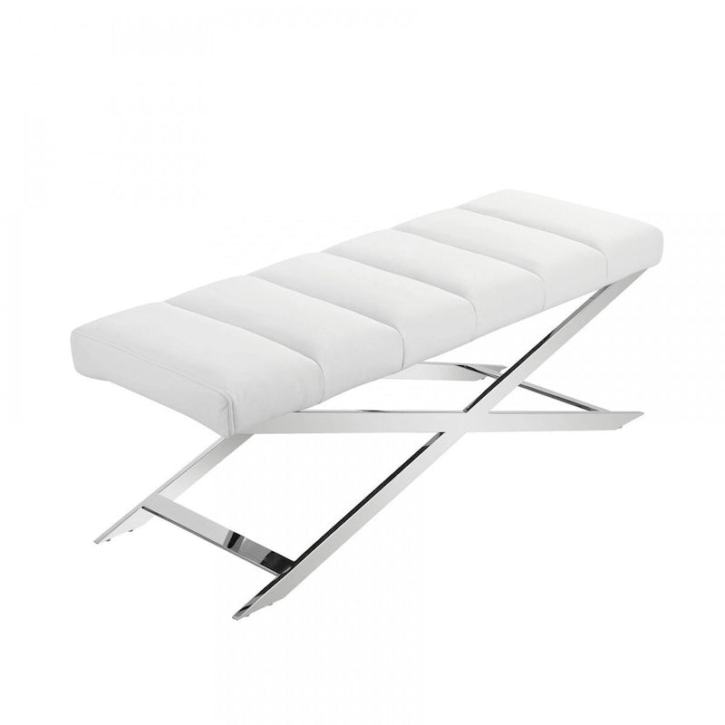 Cream and Wood Brown Upholstered Polyester Blend Bench