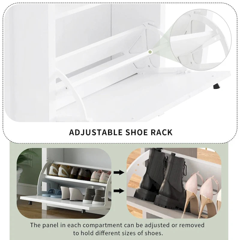 Shoe Cabinet with Two Flip Drawers and Wood-Grain Top