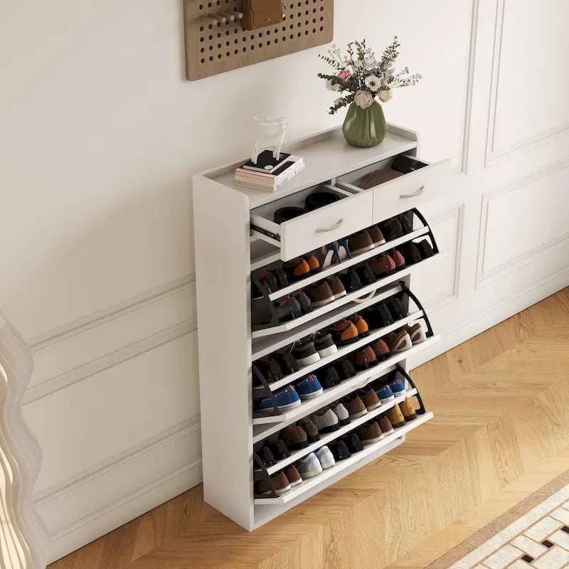 Schuhschrank mit drei Ebenen und Klappfächern