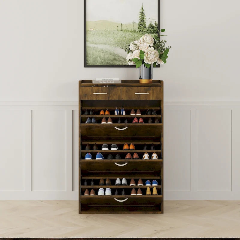 Three-Tier Flip-Down Shoe Storage Cabinet