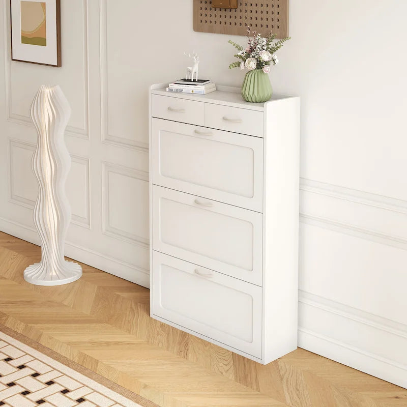 Schuhschrank mit drei Ebenen und Klappfächern