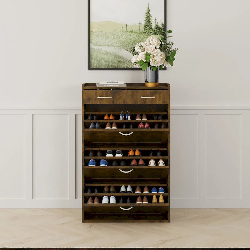 Schuhschrank mit drei Ebenen und Klappfächern