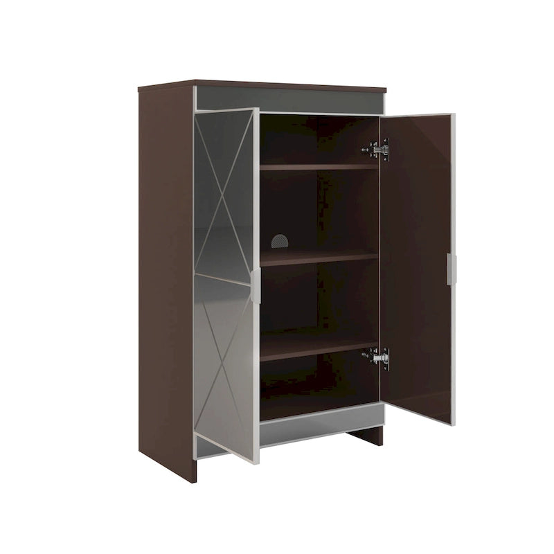 Mirrored Double Door Storage Cabinet with Silver Trim