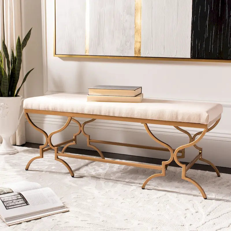 46-Inch Upholstered Bench with Gold-Finish Frame