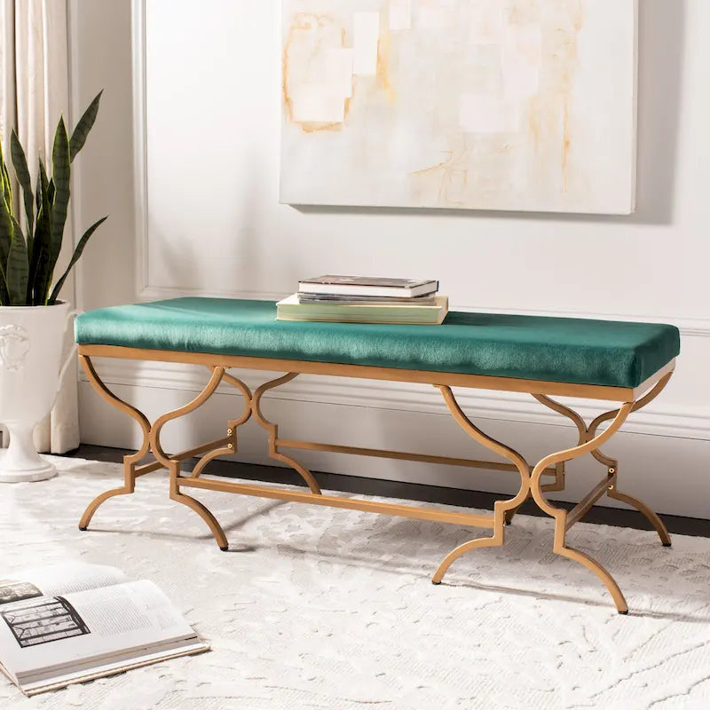 46-Inch Upholstered Bench with Gold-Finish Frame