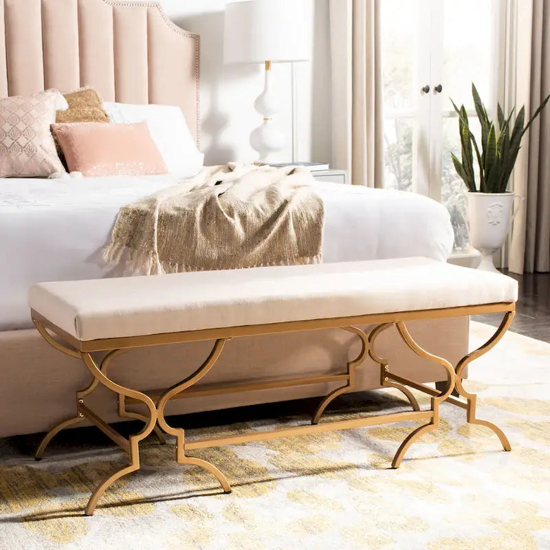 46-Inch Upholstered Bench with Gold-Finish Frame
