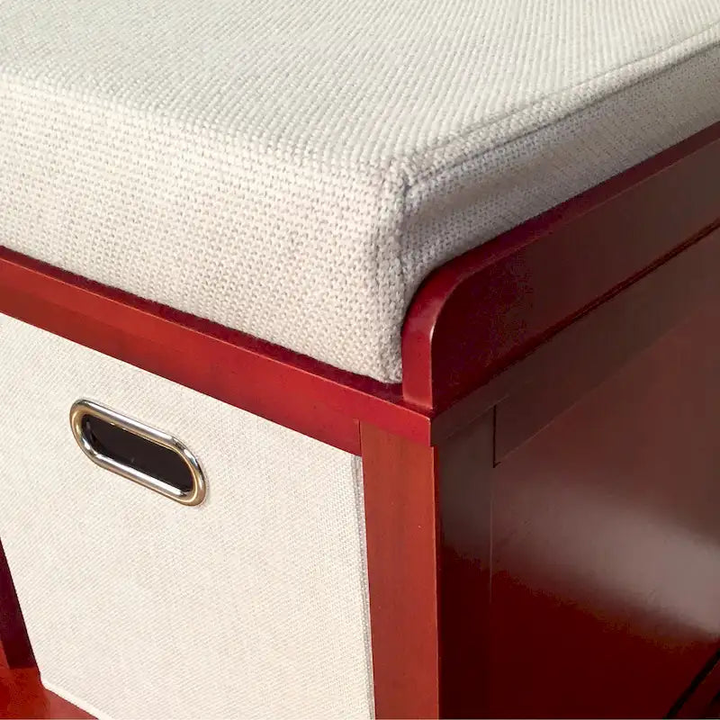 Banco de entrada de madera maciza con almacenamiento para zapatos en caoba roja