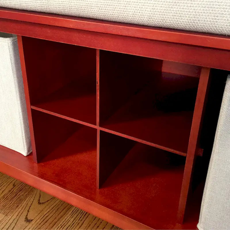 Solid Wood Entryway Bench with Shoe Storage in Red Mahogany