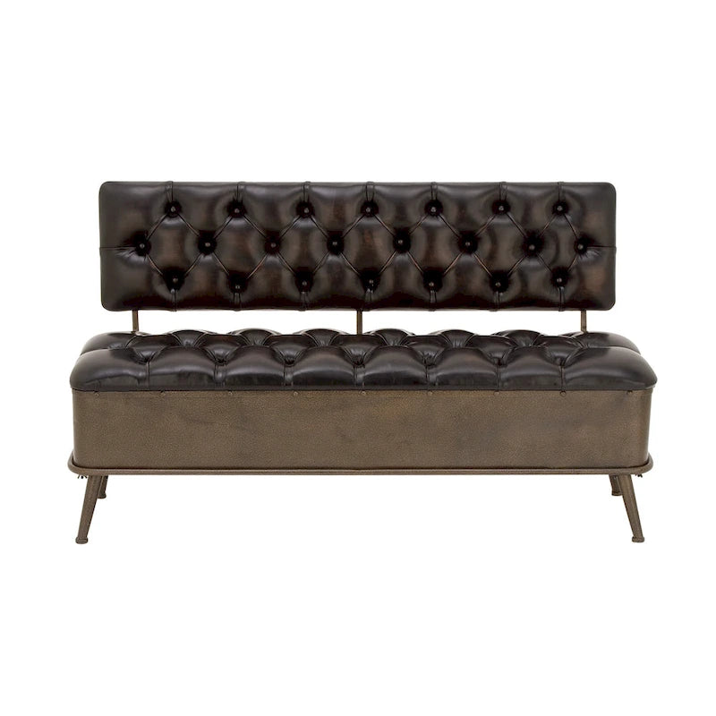 Metal Storage Bench with Tufted Faux Leather - Black - Roche River Decor - 19W x 54L x 31H