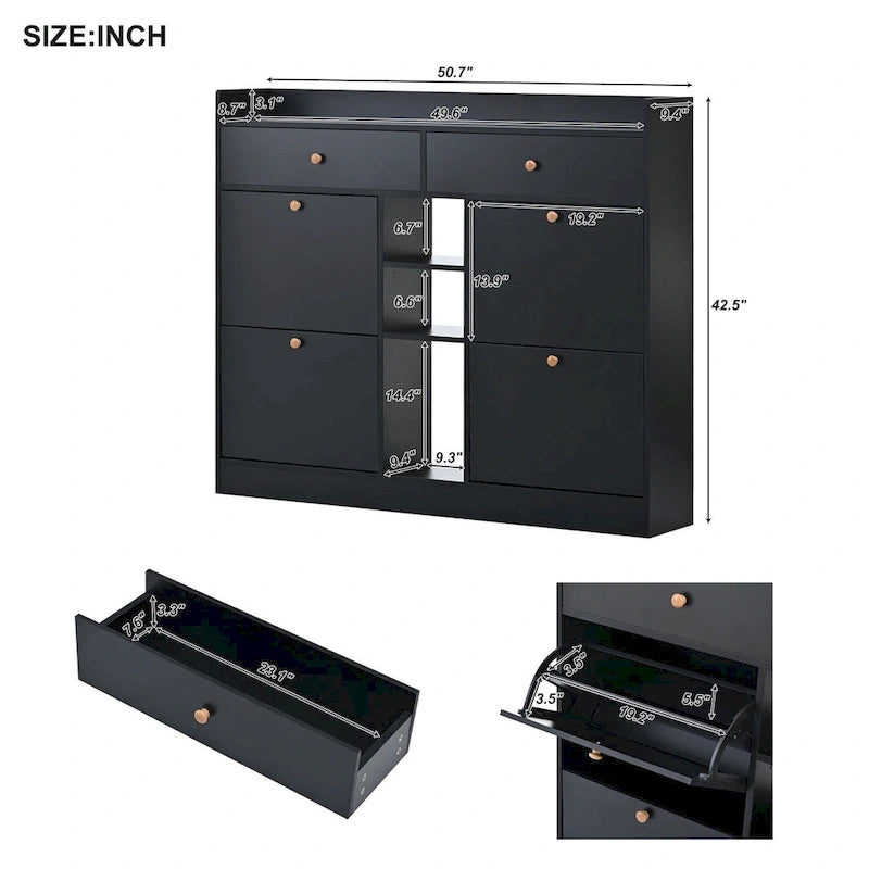 Multifunktionaler Schuhschrank mit 2 Ebenen und Schubladen