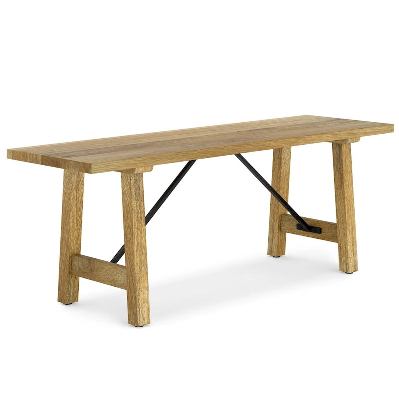Panca industriale da 47 pollici in legno massello di mango con finitura naturale