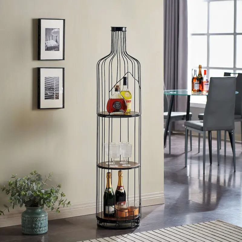 Elegant Wine Bottle Shaped Wine Rack with Wood Shelves