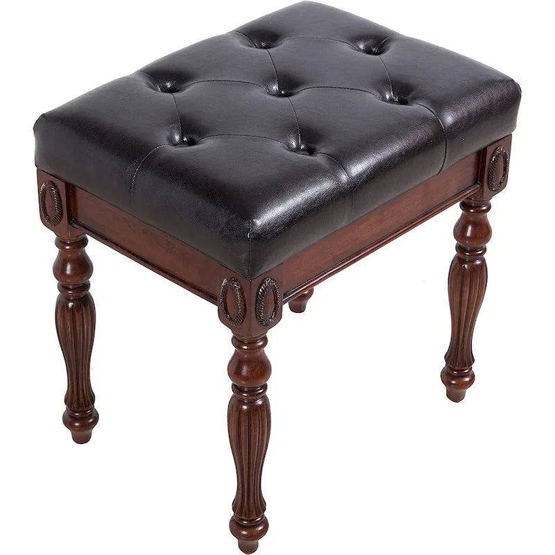 Banco tapizado tradicional para recibidor, con botones capitoné y patas de madera torneada