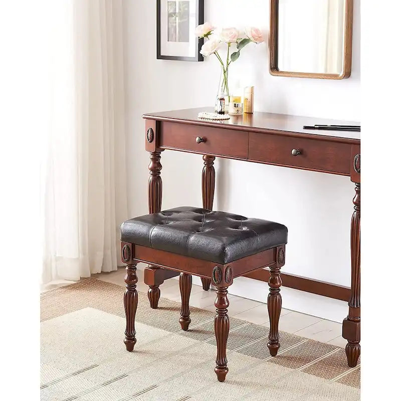Traditional Button Tufted Upholstered Entryway Bench with Turned Wood Legs