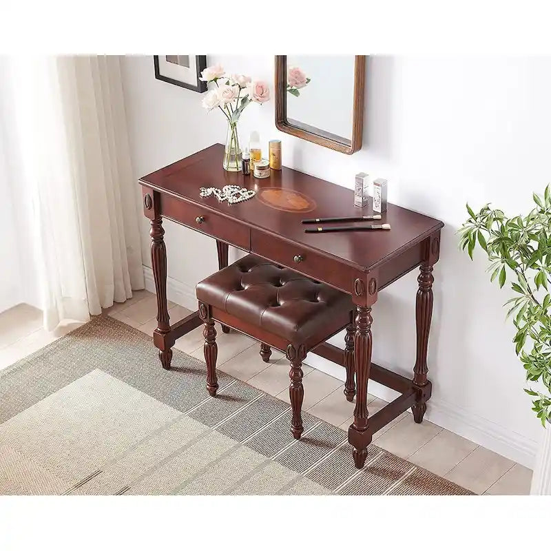 Traditional Button Tufted Upholstered Entryway Bench with Turned Wood Legs