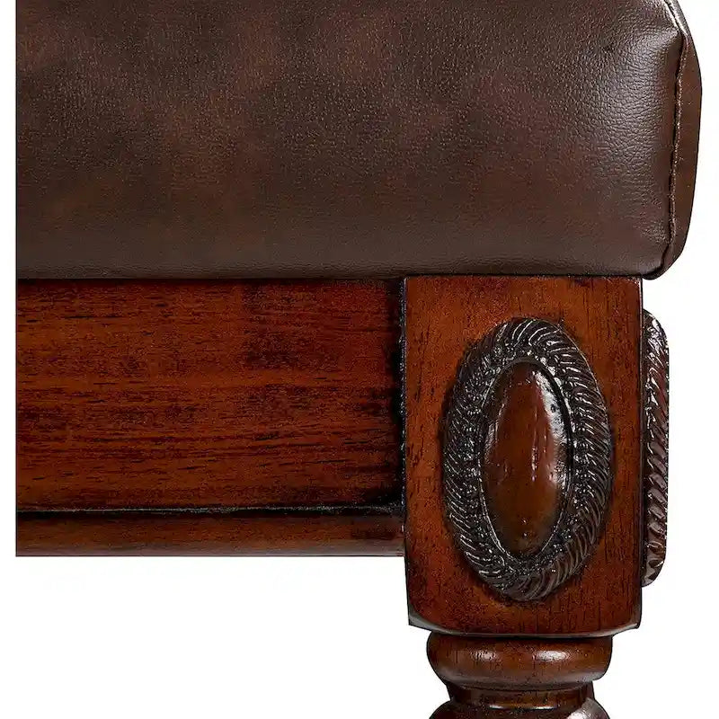 Banco tapizado tradicional para recibidor, con botones capitoné y patas de madera torneada