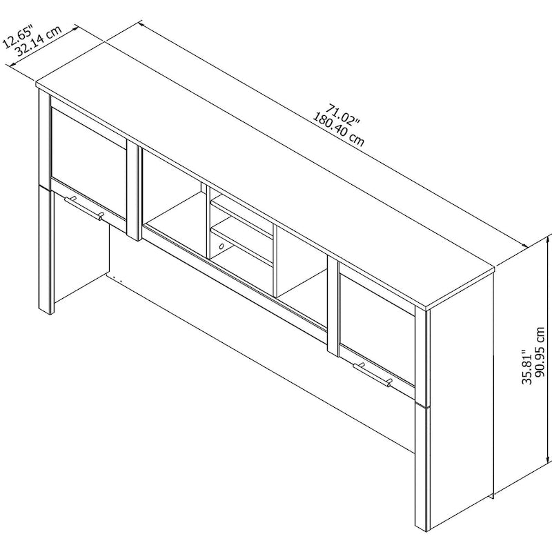 72-Inch Desk Hutch with Frosted Glass Doors