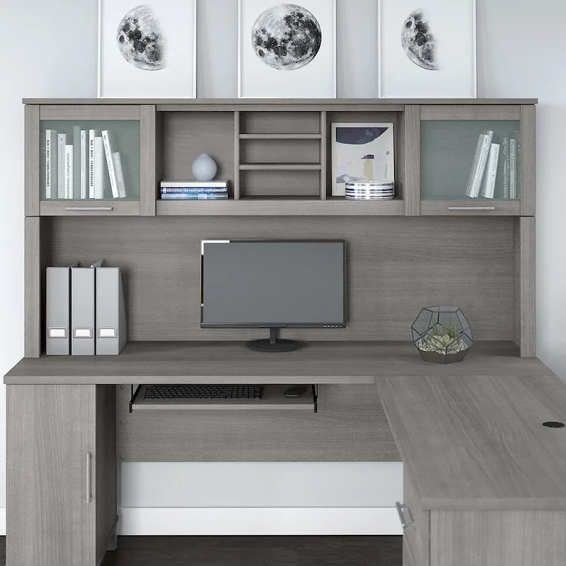 72-Inch Desk Hutch with Frosted Glass Doors