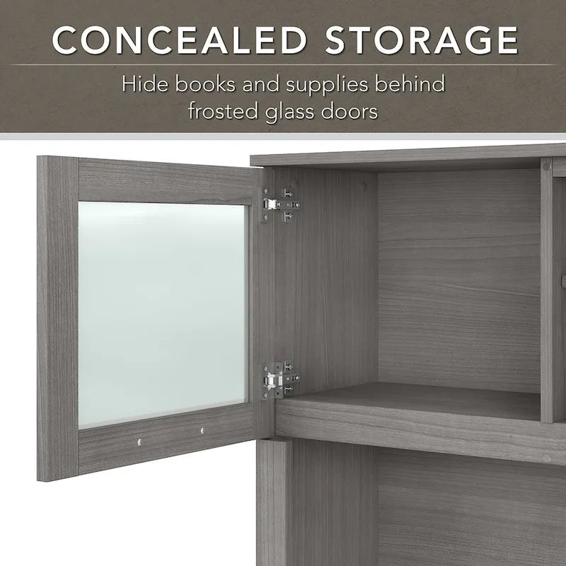 72-Inch Desk Hutch with Frosted Glass Doors