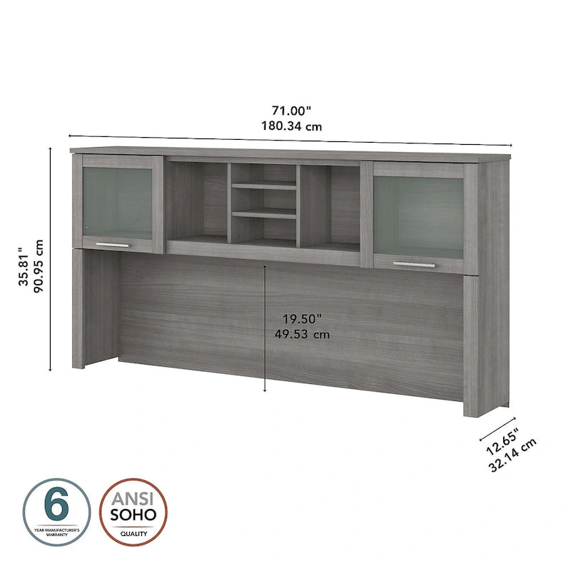 72-Inch Desk Hutch with Frosted Glass Doors
