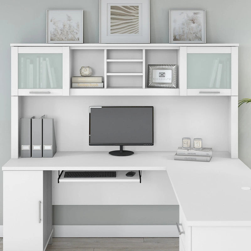 72-Inch Desk Hutch with Frosted Glass Doors