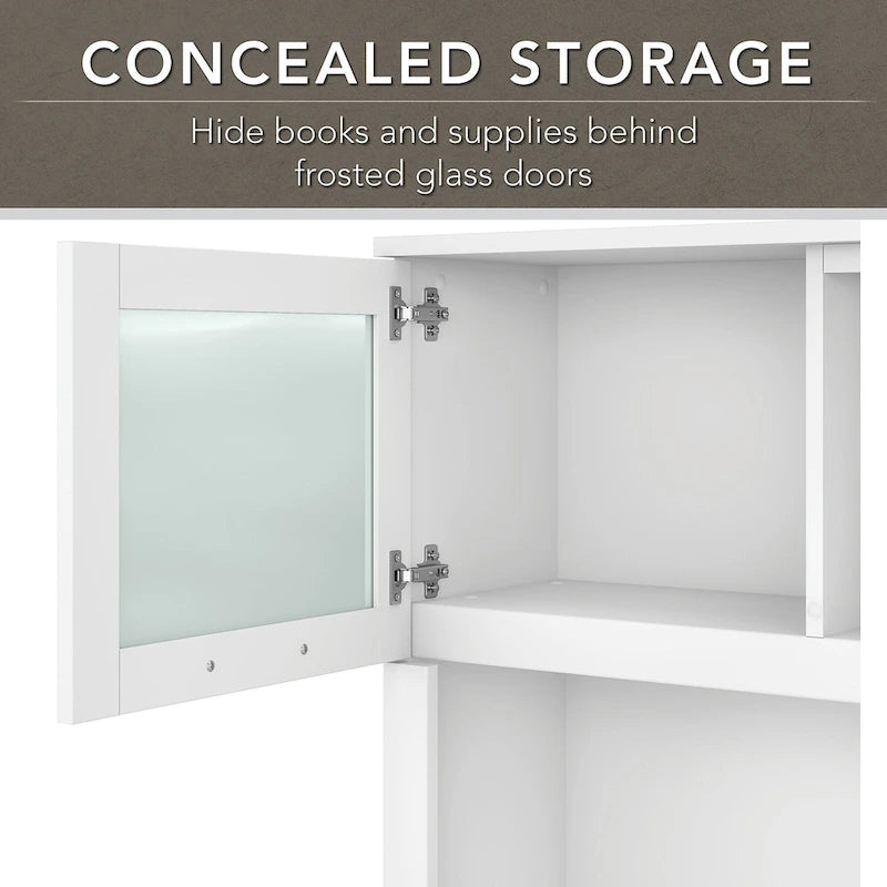 72-Inch Desk Hutch with Frosted Glass Doors