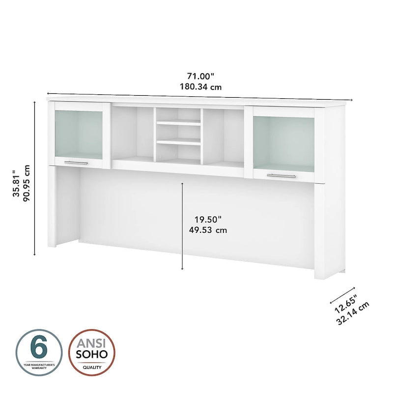 72-Inch Desk Hutch with Frosted Glass Doors