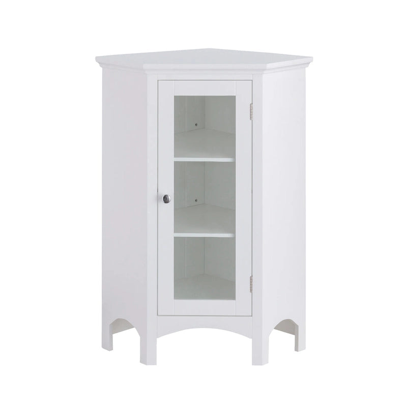 White Freestanding Corner Floor Cabinet with Glass Door