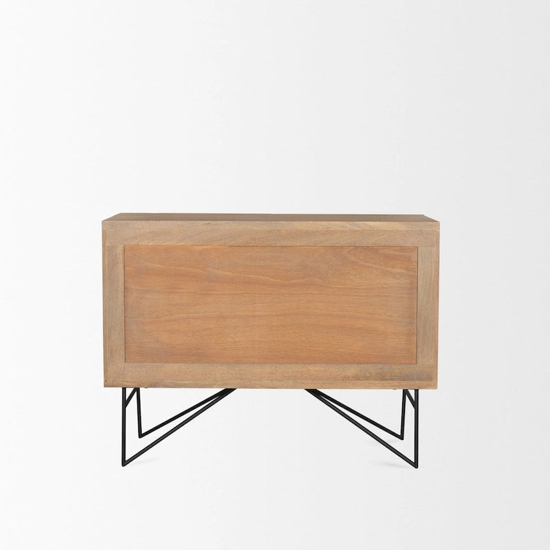 Mueble decorativo de madera con dos puertas y dos estantes