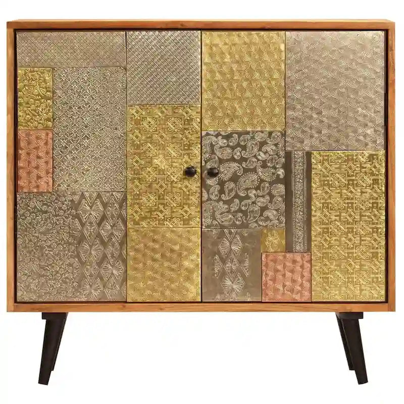 Solid Acacia Wood Sideboard with Decorative Metal Details