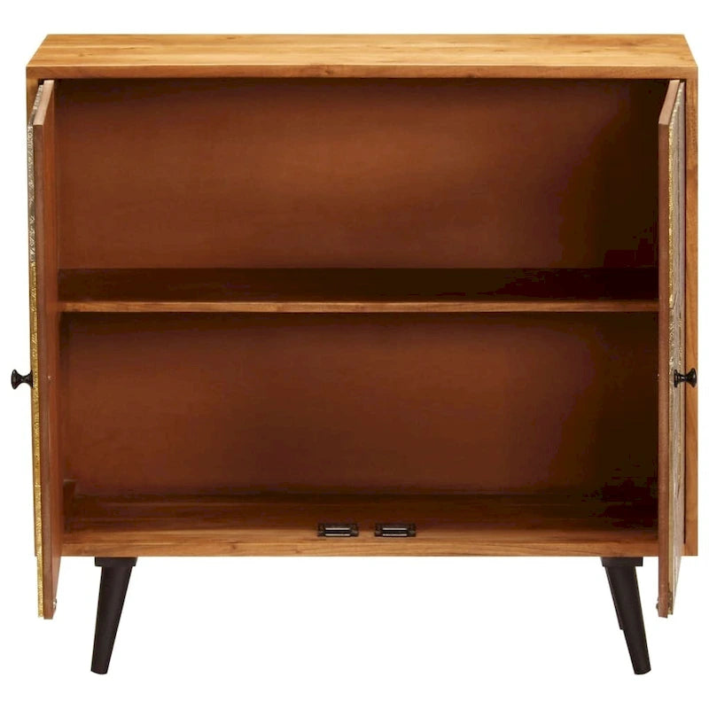 Aparador de madera maciza de acacia con detalles metálicos decorativos