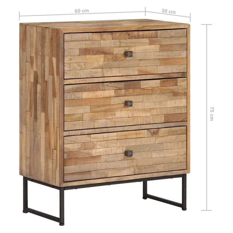 Dressoir van hergebruikt teakhout met drie laden
