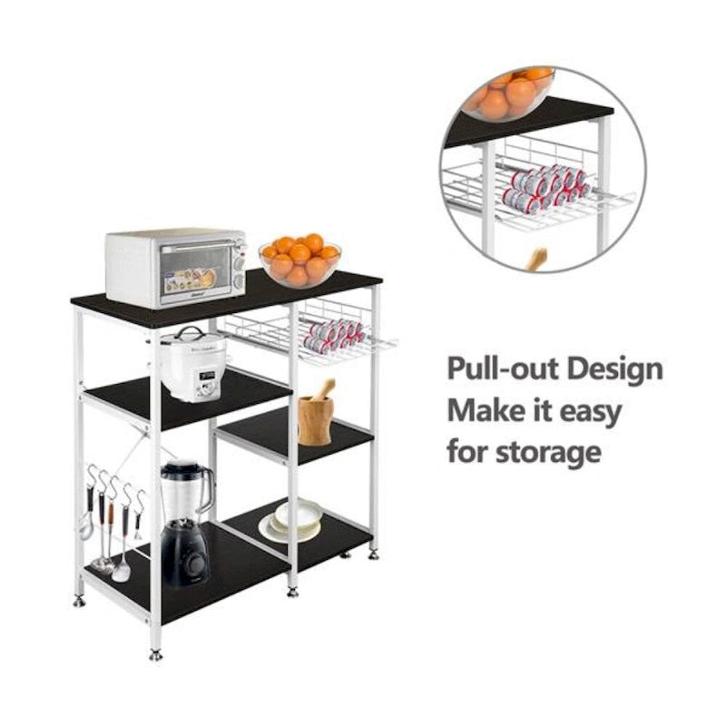 Scaffale da cucina marrone scuro a 3 ripiani con ripiano per microonde
