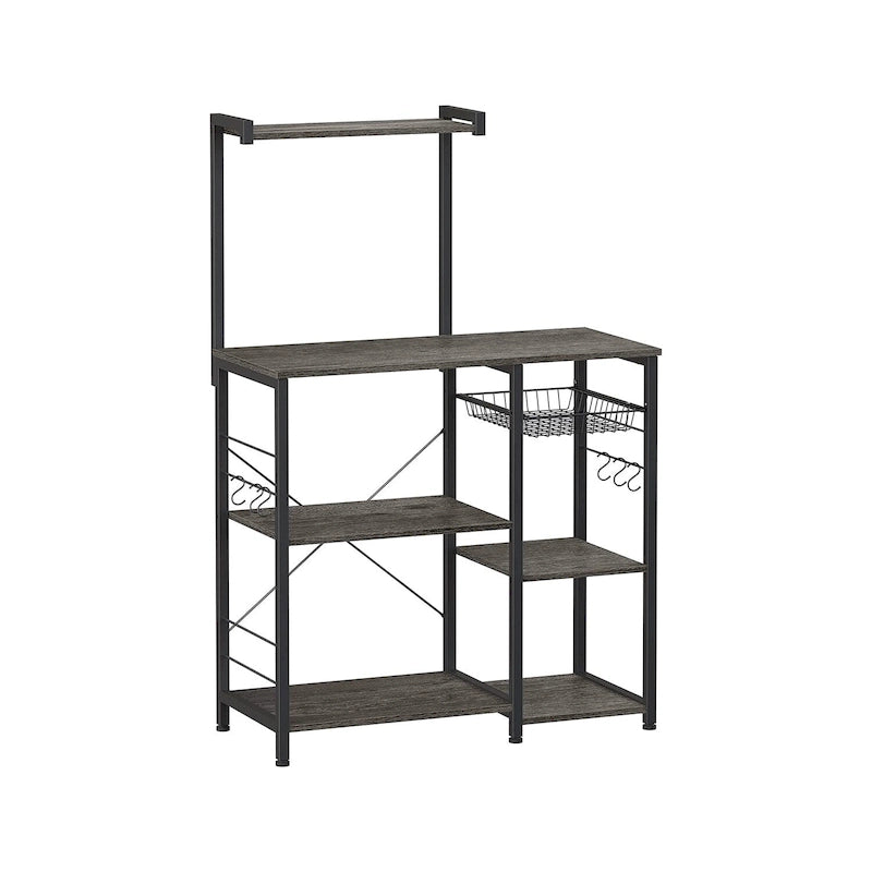 Supporto da cucina per microonde con cestello in filo metallico e sei ganci a S
