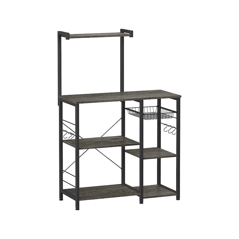 Kitchen Microwave Oven Stand Shelf with Wire Basket and 6 S-Hooks - 35.4L x 15.7W x 52H