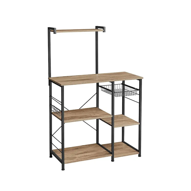Supporto da cucina per microonde con cestello in filo metallico e sei ganci a S