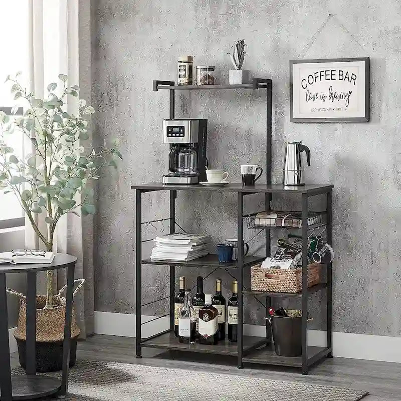Supporto da cucina per microonde con cestello in filo metallico e sei ganci a S