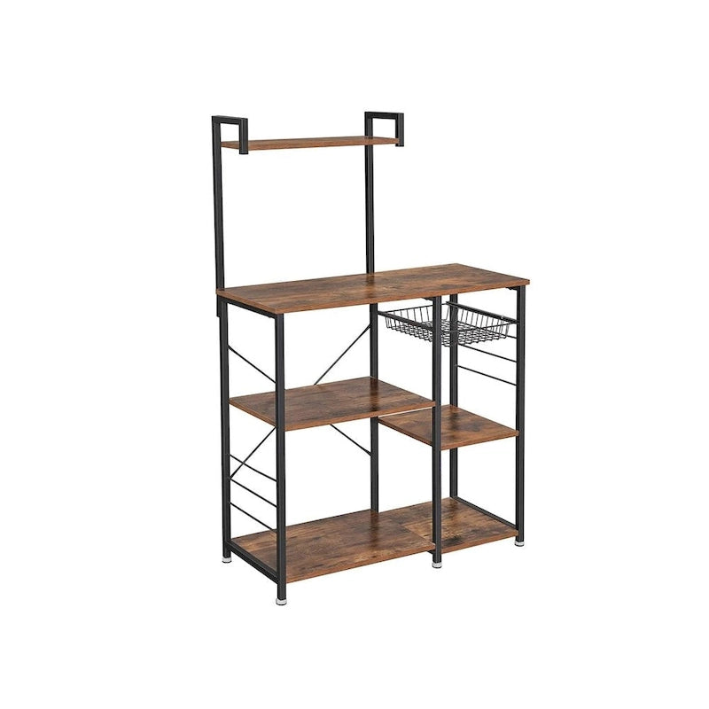 Supporto da cucina per microonde con cestello in filo metallico e sei ganci a S