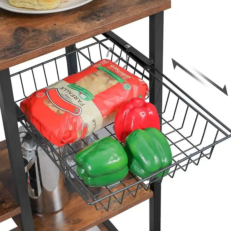 Supporto da cucina per microonde con cestello in filo metallico e sei ganci a S