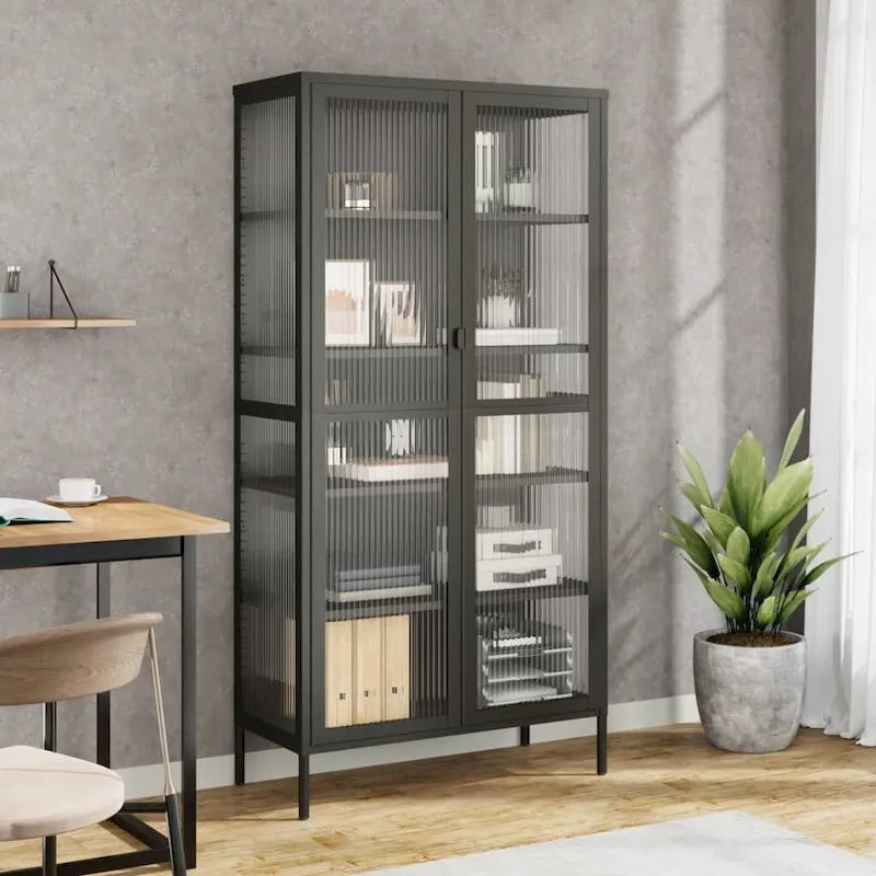 vidaXL Highboard Black 33.5x15.7x70.9 Glass and Steel