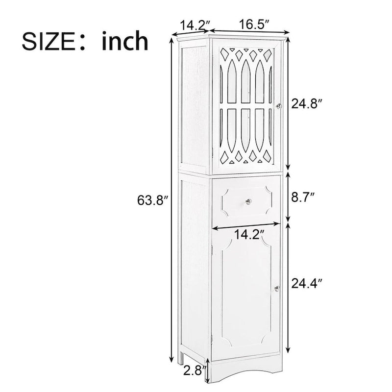 Hoher freistehender Badezimmerschrank mit Schublade und Türen