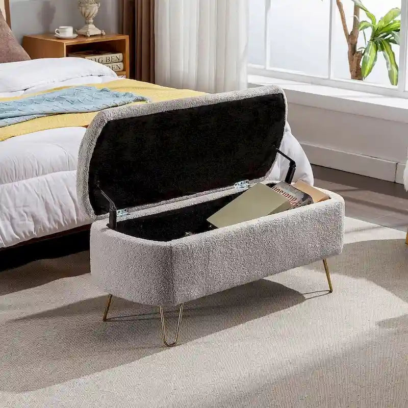 Storage Ottoman Bench with Gold Legs