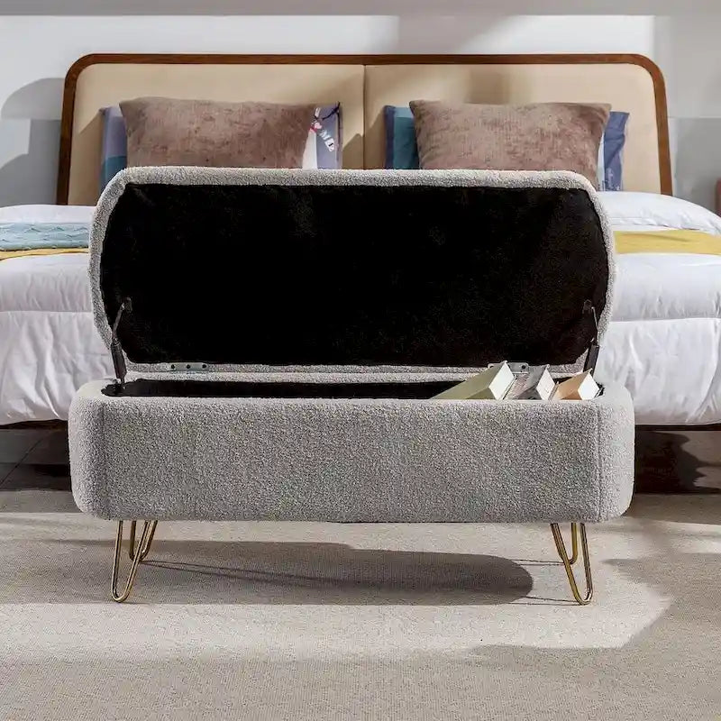 Storage Ottoman Bench with Gold Legs