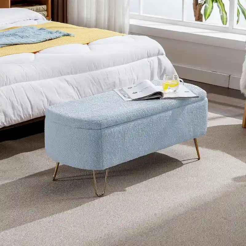 Storage Ottoman Bench with Gold Legs