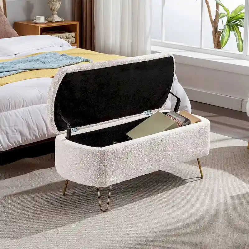 Storage Ottoman Bench with Gold Legs