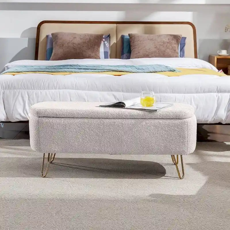 Storage Ottoman Bench with Gold Legs