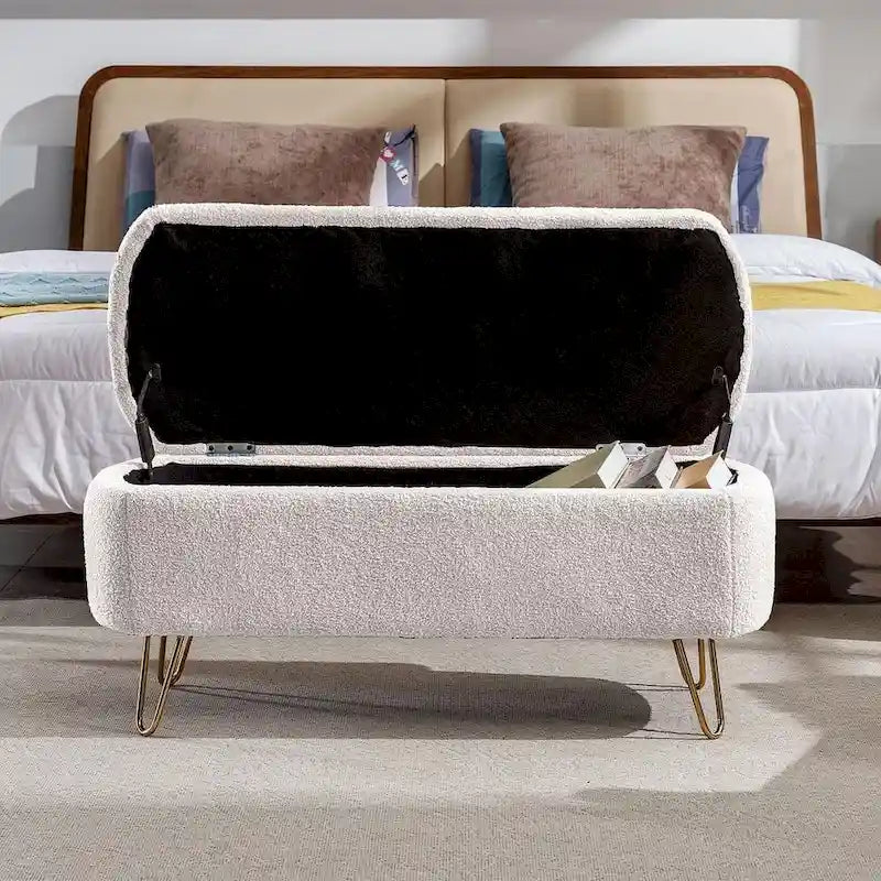 Storage Ottoman Bench with Gold Legs