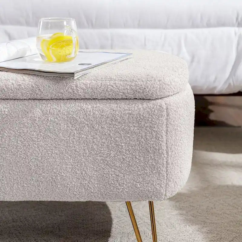Storage Ottoman Bench with Gold Legs
