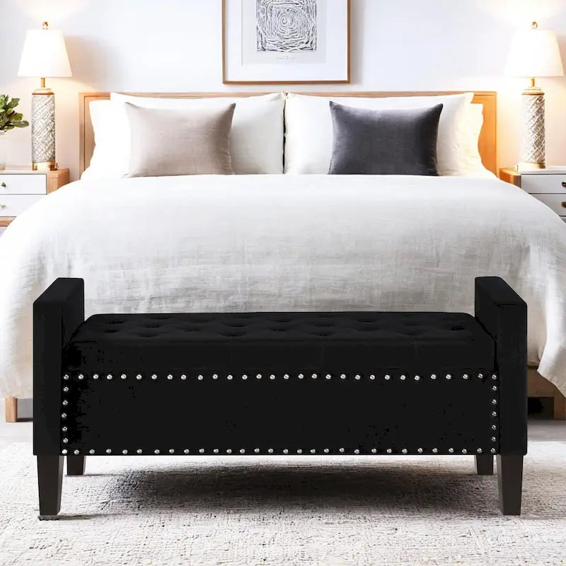 Button Tufted Storage Bench with Storage,Upholstered Storage Ottoman Bench with Nails Trim,End of Bed Stool