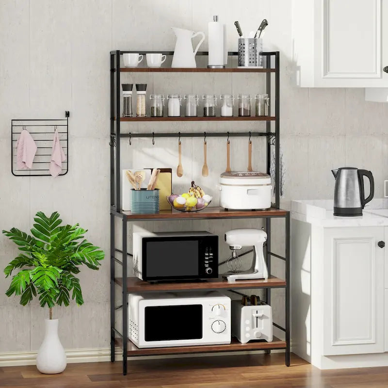 Scaffale industriale da cucina per microonde con ripiani e 10 ganci